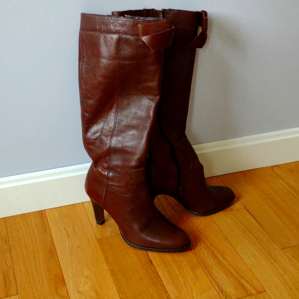 Matisse - Tall Side Zipper Brown Leather Boots - Size 6.5